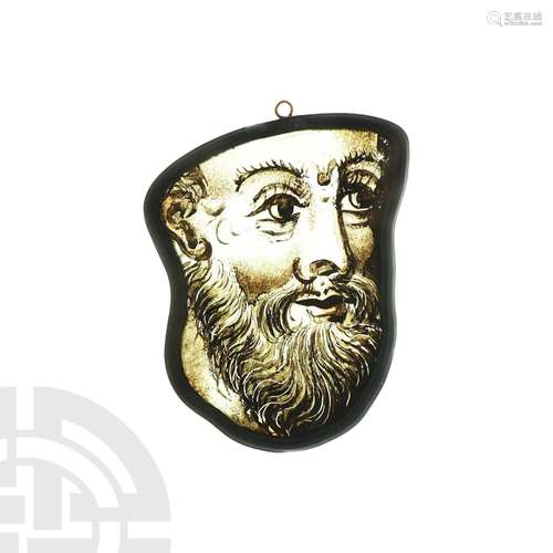 Medieval Stained Glass Panel with Bearded Nobleman