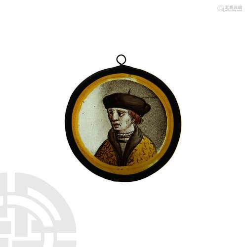 Medieval Stained Glass Panel of a Man Wearing A Hat