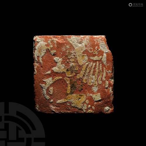 Medieval Glazed Floor Tile with Griffin