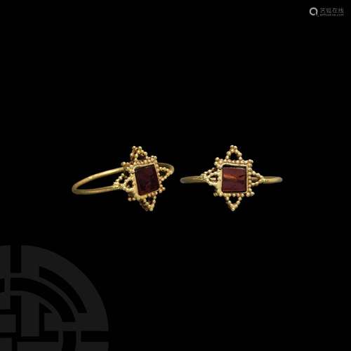 Medieval Gold Ring with Garnet Quatrefoil