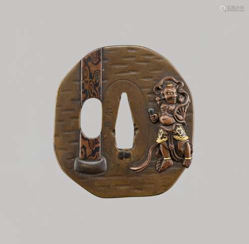 YASUCHIKA: A FINE NARA SCHOOL SENTOKU TSUBA WITH NIO