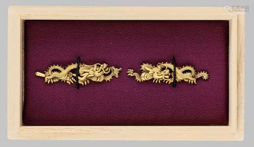 A PAIR OF SOLID GOLD GOTO SCHOOL DRAGON MENUKI