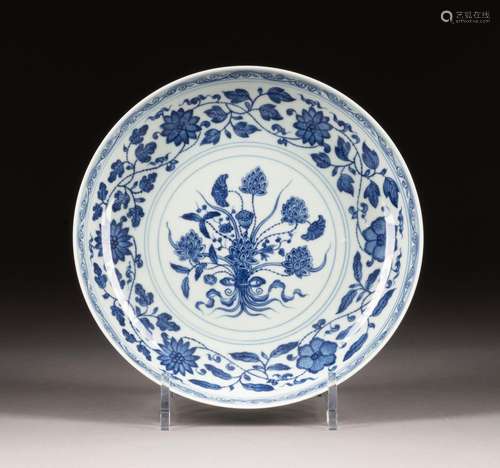 A BLUE-AND-WHITE 'LOTUS' PLATE