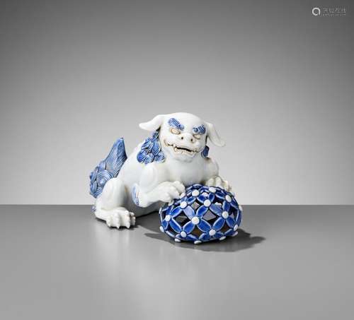 A FINE HIRADO PORCELAIN OKIMONO OF A SHISHI