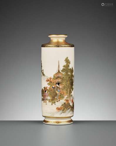 A FINE SATSUMA VASE DEPICTING A FAMILY TEMPLE VISIT