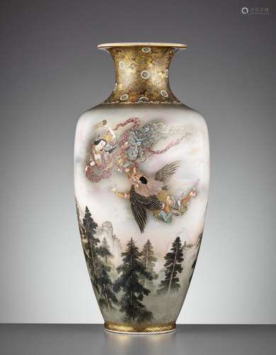 A MASSIVE AND SUPERB SATSUMA CERAMIC VASE WITH TENNIN AND TE...