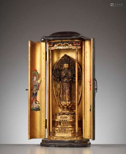 A LACQUER ZUSHI (PORTABLE BUDDHIST SHRINE) WITH A GILT-WOOD ...