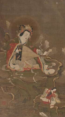A VERY EARLY AND IMPORTANT SILK PAINTING OF BENZAITEN, C. 14...