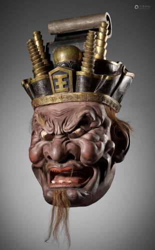 A MONUMENTAL INLAID AND LACQUERED WOOD MASK OF EMMA-O, THE K...