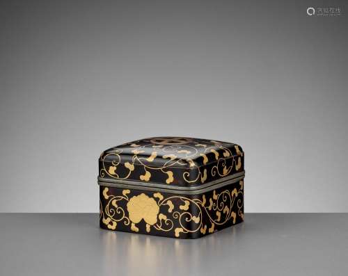 A RARE BLACK AND GOLD-LACQUERED KOBAKO AND COVER WITH SHIMAZ...