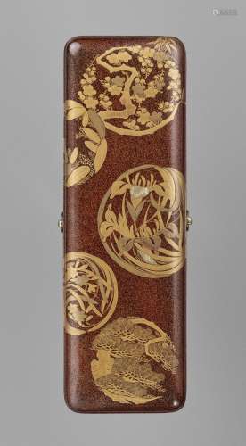 A LACQUER FUBAKO WITH FLORAL ROUNDELS