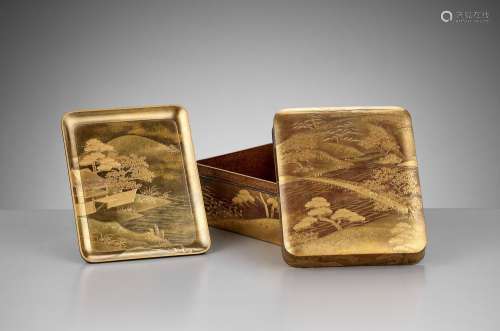 A FINE LACQUER KOBAKO WITH LANDSCAPES