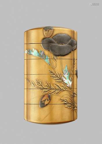 KORIN: A RIMPA SCHOOL GOLD-LACQUER FIVE-CASE INRO WITH POPPI...