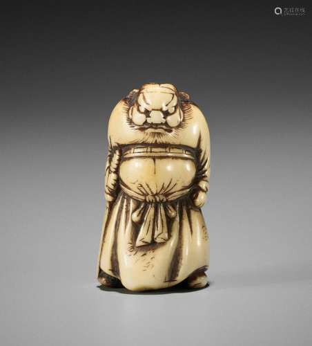 A STAG ANTLER NETSUKE OF SHOKI