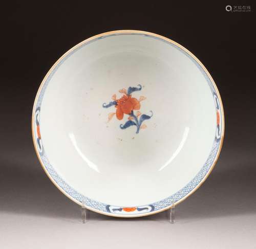 AN IMARI BLUE-AND-WHITE IRON-RED PAINTED BOWL