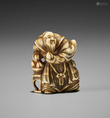 TOMOHIDE: AN IVORY NETSUKE OF TOBOSAKU SENNIN