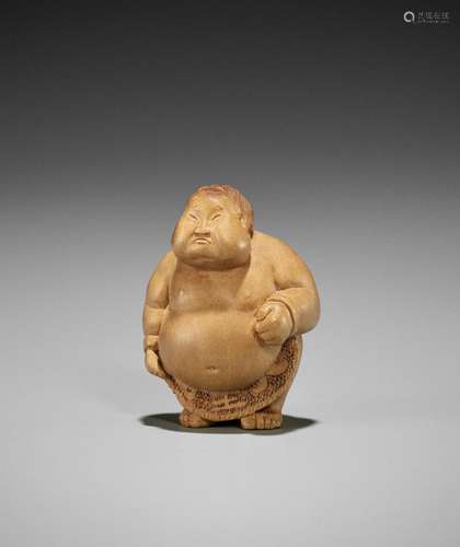 DERKACHENKO: A WOOD NETSUKE OF FAT SUMO WRESTLER