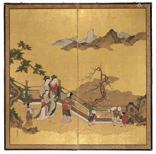 KANO ISEN’IN NAGANOBU: A TWO-PANEL BYOBU (FOLDING SCREEN)