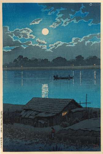KAWASE HASUI: A COLOR WOODBLOCK PRINT OF THE FULL MOON OVER ...