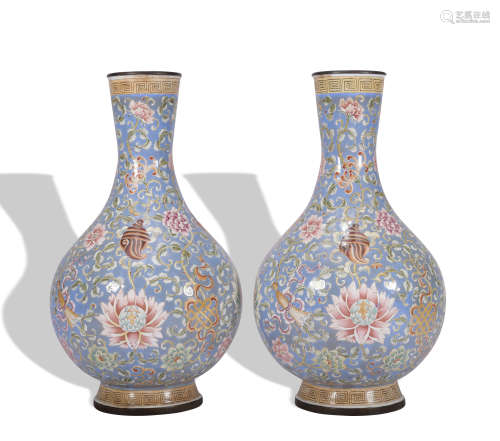 A pair of enamel 'floral' vase
