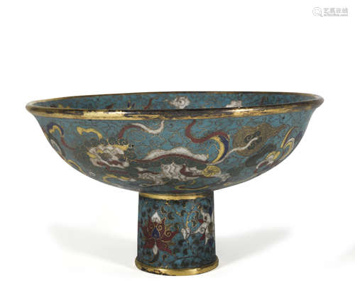 A Cloisonne enamel stem-bowl