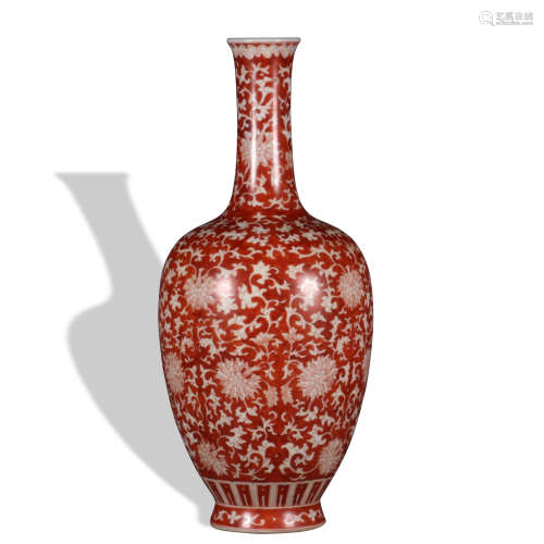 An allite red glazed 'floral' vase painting in gold