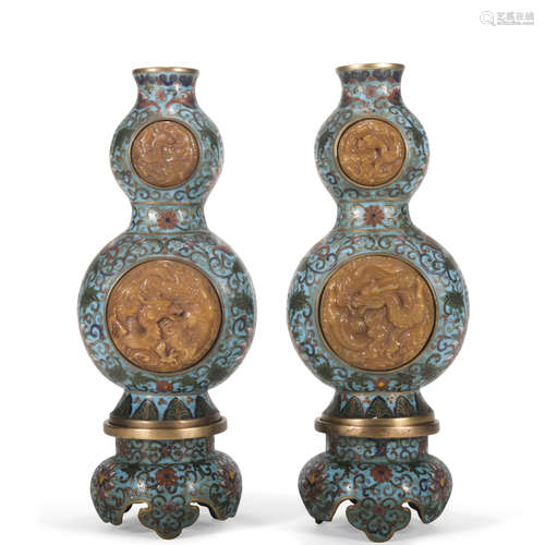 A pair of Cloisonne enamel gourd-shaped vase