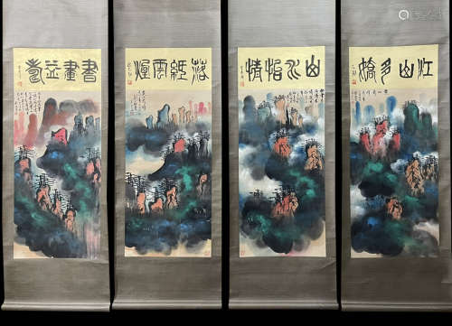 A Liu haisu's four pieces landscape painting