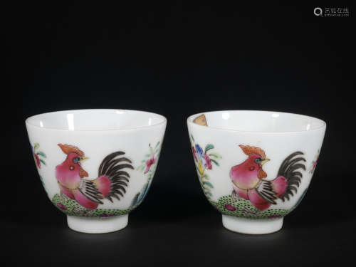 A pair of famille-rose 'chicken' cup