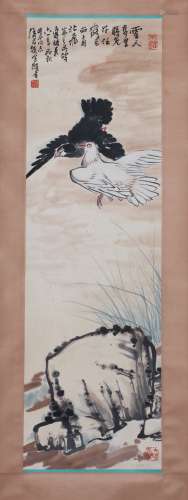 A Pan tianshou's pigeon painting