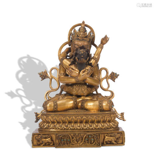 A gilt-bronze statue of Double body Vajra holding