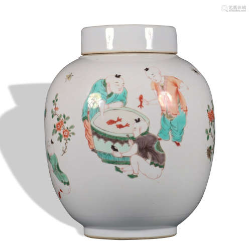 A famille-rose 'kids' jar and cover