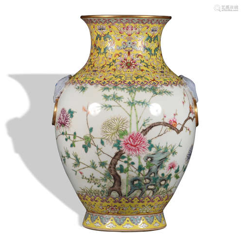 A famille-rose 'floral and birds' vase