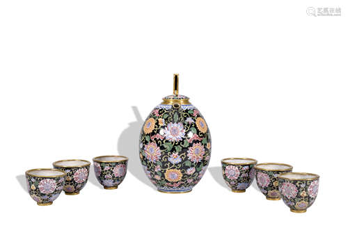 A set of enamel teapot and cup