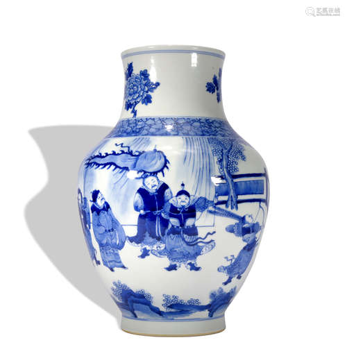 A blue and white 'figure' jar