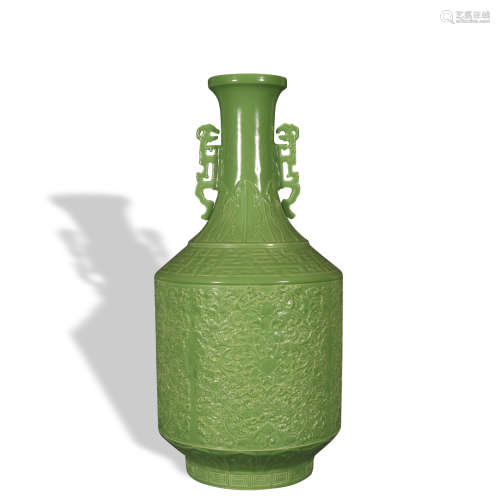 A green glazed 'floral' vase