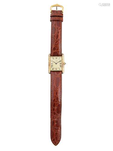 A VINTAGE MUST DE CARTIER GOLD-PLATED SILVER WATCH, REF. 590...