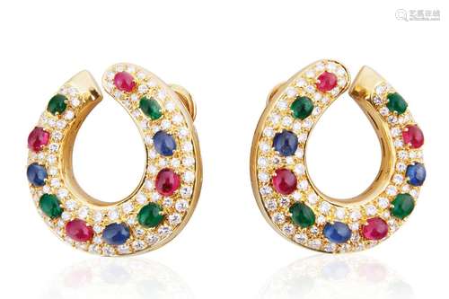 PAIR OF BVLGARI GEMSTONE,DIAMOND AND 18KT EARRINGS