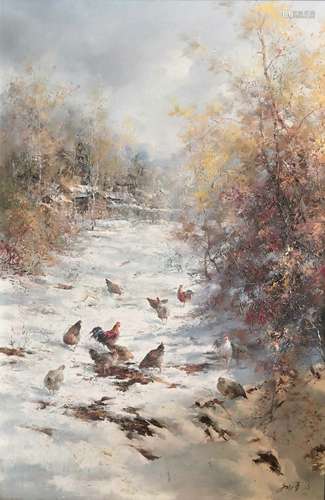 WARM WINTER, CHINESE CONTEMPORARY ARTIST LIU BOWEN, OIL ON C...