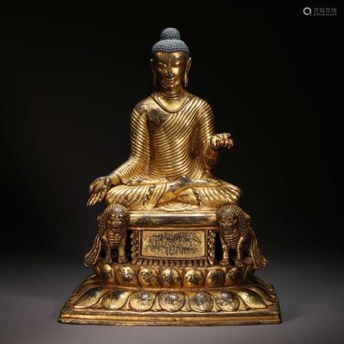 TIBET BRONZE GILDING BUDDHA STATUE, MING DYNASTY, CHINA