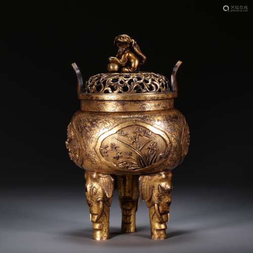 CHINESE BRONZE GILT INCENSE BURNER