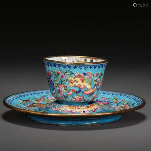 CHINESE ENAMELLED ENAMEL CUP HOLDER WITH COPPER HODER, QING ...