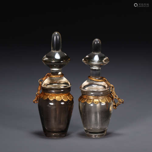 A PAIR OF CHINESE CRYSTAL SARIRA BOTTLES, LIAO DYNASTY