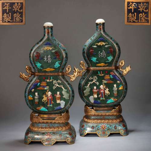 A PAIR OF CHINESE COPPER EMBRYO GILT INLAY SILK ENAMEL COLOR...