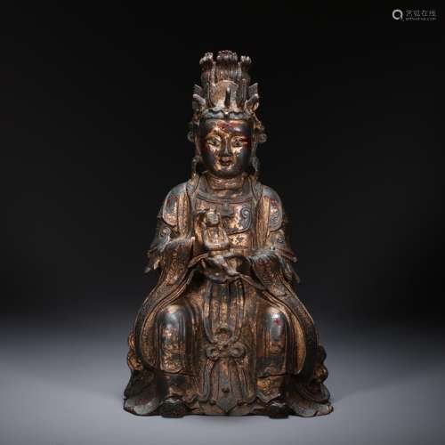 CHINESE BRONZE GOLD LACQUER SONGZI  GUANYIN, MING DYNASTY