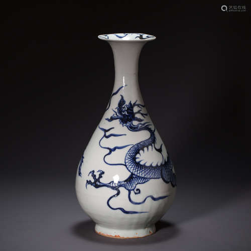 CHINESE BLUE AND WHITE PORCELAIN DRAGON PATTERN SPRING VASE,...