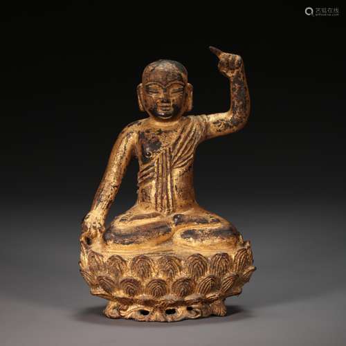 CHINESE GILT BRONZE GREAT ACHIEVEMENT BUDDHA STATUE, MING DY...