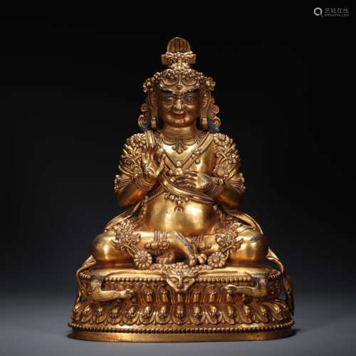 CHINESE BRONZE GILT GREAT ACHIEVEMENT BUDDHA STATUE, MING DY...