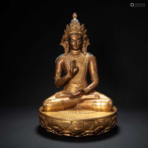 CHINESE MONGOLIA BRONZE GILT BUDDHA STATUE, QING DYNASTY