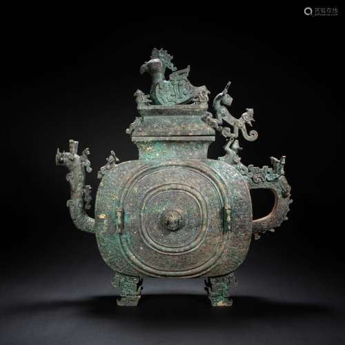 CHINESE BRONZE WINE POT, HAN DYNASTY